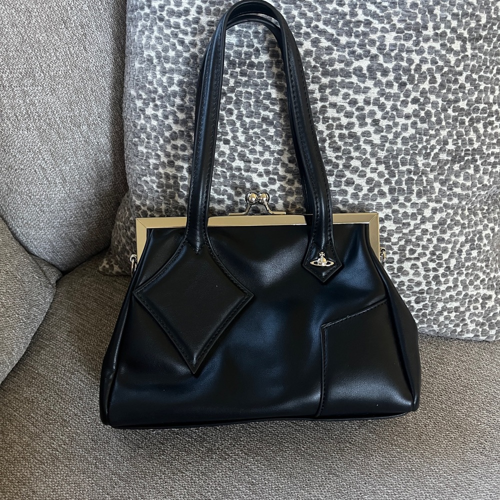Vivienne Westwood Black Top-Handle Frame Leather Kisslock Bag